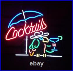 Cocktails Parrot Umbrella Martini 17x14 Neon Light Sign Lamp Beer Bar Decor