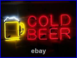 Cold Beer Cup 20x16 Neon Light Sign Lamp Bar Club With Dimmer