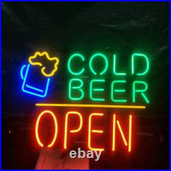 Cold Beer Open Neon Sign Beer Bar Pub Restaurant Wall Decor 19x15