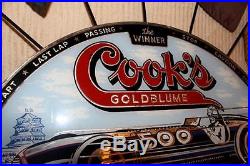 Cooks Beer 1940's Indy 500 race sign reverse paint glass no porcelain or neon