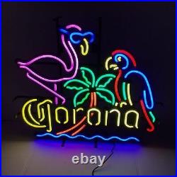 Corona Beer Flamingo Parrot Palm Tree 24x20 Neon Light Sign Lamp Bar Open Pub