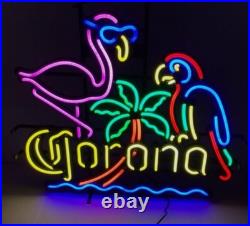 Corona Beer Flamingo Parrot Palm Tree Neon Sign 20x16 Light Lamp Decor Bar SY