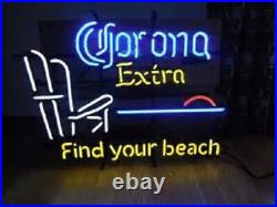 Corona Extra Beer Find Your Beach Chair 20x16 Neon Light Sign Lamp Bar Glass