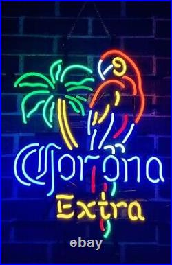 Corona Extra Beer Parrot Bird Left Palm Tree 20x16 Neon Light Sign Lamp Bar