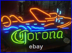 Corona Plane Beer 20x16 Neon Sign Bar Lamp Light Party Man Cave Wall Decor