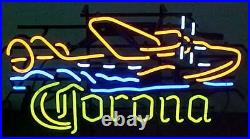 Corona Seaplane Plane Beer 20x16 Neon Light Lamp Sign Bar Pub Real Glass Decor