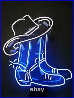 Cowboy Boot Hat Acrylic Neon Sign 20x16 Real Glass Decor Light Beer Bar Wall