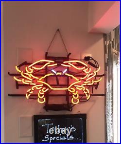 Crab Seafood Open Lobster 20x16 Neon Light Sign Lamp Wall Decor Beer Bar