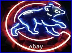 Cubs Logo Neon Light Sign 18x18 Beer Bar Man Cave Real Glass Lightly Used