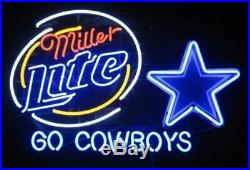 Dallas Cowboys Go Cowboys Miller Lite Neon Light Sign 24x20 Beer Lamp Decor