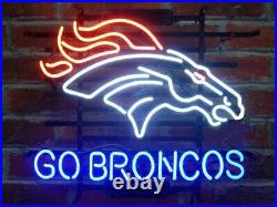 Denver Broncos Go Broncos Football 17x14 Neon Light Sign Lamp Bar Beer Open