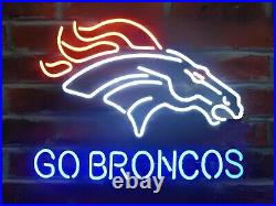 Denver Broncos Go Broncos Football 20x16 Neon Light Sign Lamp Bar Beer Open