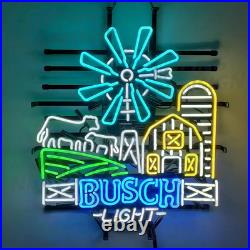 Farm Barn Cow Cattle Ranch Windmill Beer 24x24 Neon Sign Light Real Glass Bar