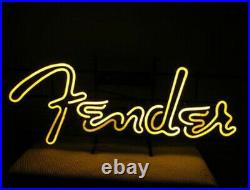 Fender Yellow Guitar Neon Lamp Sign 17x14 Bar Light Glass Artwork Display Beer