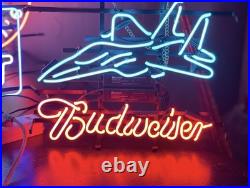 Fighter Jet Aircraft Beer 20x16 Neon Sign Lamp Light Real Glass Decor