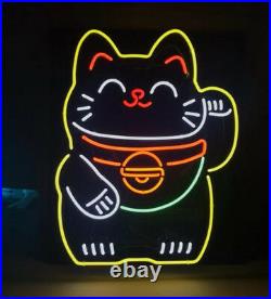 Fortune Cat Neon Light Real Glass Store Wall Beer Sign Custom Room Decor 20x16