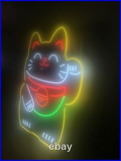 Fortune Cat Neon Light Real Glass Store Wall Beer Sign Custom Room Decor 20x16