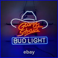 George Strait Cowboy White Hat Beer Bar Glass Neon Light Sign Art 24x20