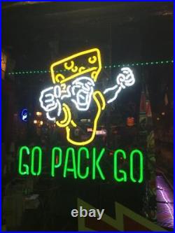 Green Bay Packers Go Pack Go Cheesehead 20x16 Neon Light Sign Lamp Beer Bar