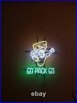 Green Bay Packers Go Pack Go Neon Light Sign 20x16 Beer Lamp Artwork Glass