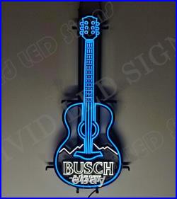 Guitar Snow Mountains Beer Lager 30x12 Vivid LED Neon Sign Light With Dimmer