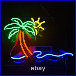 Happy Hour Coconut Palm Tree Neon Signs Beer Bar Bedroom Light Handmade Glass Ne