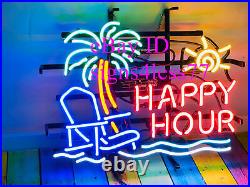 Happy Hour Palm Tree Sun Chair 20x16 Neon Light Sign Lamp Beer Bar Open Glass Happy Hour Palm Tree Sun Chair 20x16 Neon Light Sign Lamp Beer Bar Open Glass