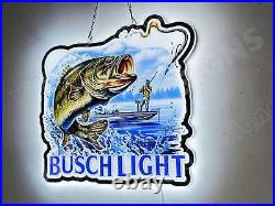 Hooked Fish Bass Largemouth Fishing 3D LED Light Beer Sign Neon Lamp 20x18