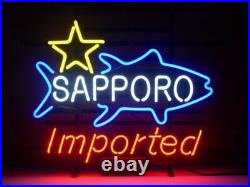 Imported Sapporo Beer Fish 20x16 Neon Sign Bar Lamp Light Party Gift Man Cave