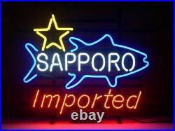 Imported Sapporo Beer Seafood Fish 17x14 Neon Light Sign Lamp Bar Open Display