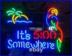 It's 500 Somewhere Parrot Palm Tree 17x14 Neon Sign Light Lamp Beer Bar Open