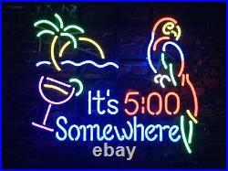 It's 500 Somewhere Parrot Palm Tree 20x16 Neon Lamp Light Sign Beer Bar Decor