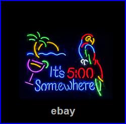 It's 500 Somewhere Parrot Palm Tree 20x16 Neon Light Sign Lamp Bar Open Decor