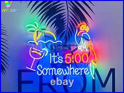 It's 500 Somewhere Parrot Palm Tree Acrylic 20x16 Neon Sign Light Lamp Beer