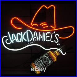 Jack Daniels red Hat REAL GLASS NEON SIGN BEER BAR PUB LIGHT