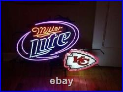 Kansas City Chiefs Miller Lite Beer 20x16 Neon Lamp Light Sign Bar Pub Decor