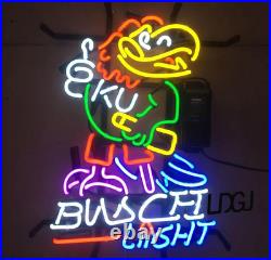 Kansas Jayhawks Beer Neon Sign 24x20 Real Glass Beer Bar Sport Pub Wall Decor