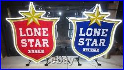 LONE STAR BEER neon shield sign set / bar light Texas rare pearl shiner