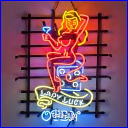 Lady Luck Casino Open Neon Sign Light Lamp Real Glass Custom Wall Decor 24x20