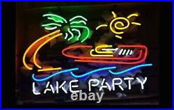 Lake Party Speed Boat Palm Tree Sun Neon Sign 20x16 Light Lamp Beer Bar Pub