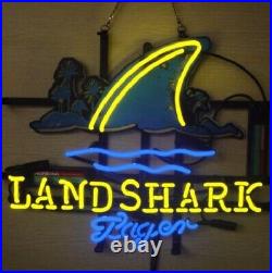 Landshark Lager Fin Beer 20x16 Neon Sign Light Lamp Wall Decor Bar Real Glass