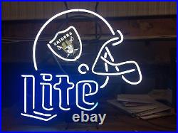 Las Vegas Raiders Helmet Lite Beer 20x16 Neon Lamp Light Sign Bar Open Club