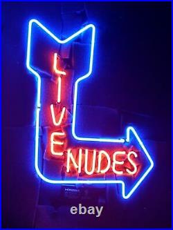 Live Nudes Right Arrow Neon Light Sign Lamp 17x14 Beer Bar Artwork Decor Glass