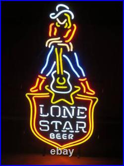Lone Star Beer Guitar Cowgirl Neon Sign Light Beer Bar Pub Wall Hanging 24x20