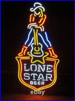 Lone Star Beer Shield Guitar Cowgirl 24 Neon Light Sign Lamp Beer Bar Open Art