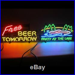 Lot of 2 Neon sign Free beer tomorrow and Party at the lake happy cocktail hour
