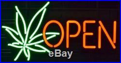 Marijuana Open Leaf Weed Neon Light Sign 20x12 Real Glass Bar Beer