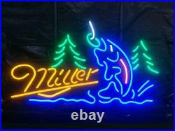 Miller Beer Fishing Get Hooked Neon Light Lamp Sign 24x20 Pub Wall Decor Bar