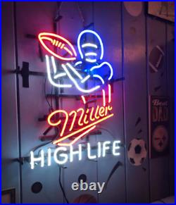 Miller High Life Football Beer 20x16 Neon Light Sign Lamp Wall Decor Bar Glass