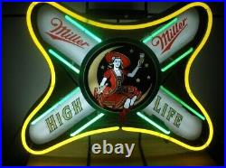 Miller High Life Girl Beer 20x16 Neon Light Sign Bar Artwork Glass Wall Decor